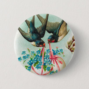 Vintage Schwalbenpaar und florale Ostereier Button