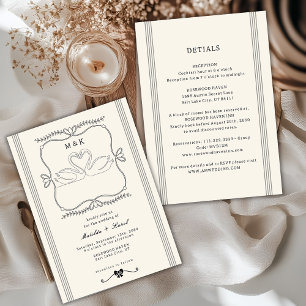 Vintage-Schwan-All-In-One-Monogramm-Hochzeit Einladung