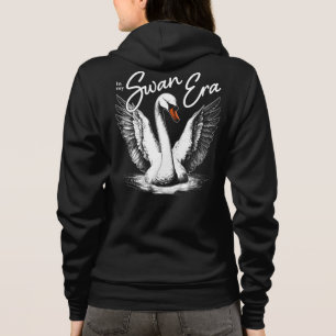 Vintage Schwan Era Weiß Druck Vorder- und Rückseit Hoodie