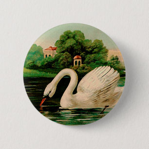 Vintage Schwan im See Button
