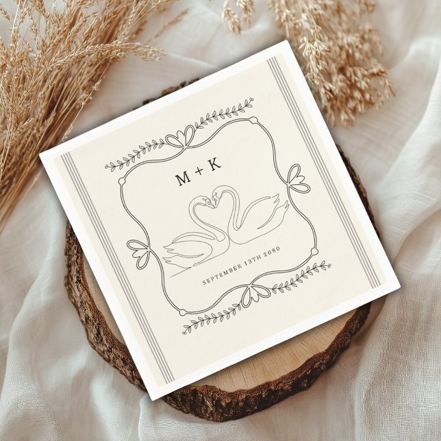 Vintage-Schwan-Striche Monogramm Anfangsbuchstaben Serviette (Von Creator hochgeladen)