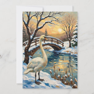 Vintage-Schwan von Snowy Bridge Weihnachtsbild Feiertagskarte