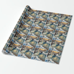 Vintage-Schwan von Snowy Bridge Weihnachtsbild Geschenkpapier