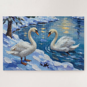 Vintage Schwäne auf einem Winter-Weihnachtssee-Gem Puzzle