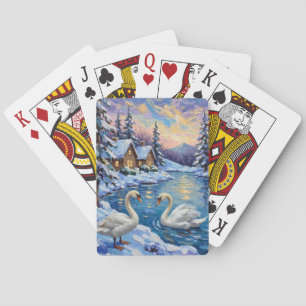 Vintage Schwäne auf einem Winter-Weihnachtssee-Gem Spielkarten