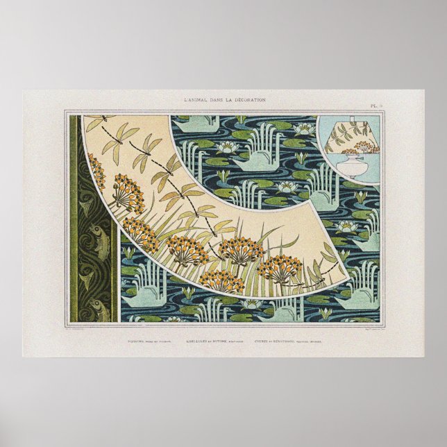 Vintage Schwäne, Lilien und Libellen Poster (Vorne)