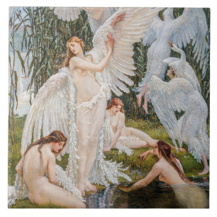 Vintage-Schwanenmädchen von W. Crane Fliese