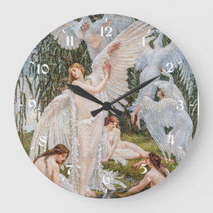 Vintage-Schwanenmädchen von W. Crane Große Wanduhr
