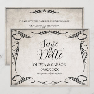 Vintage Schwarz-Art-Deco-Hochzeit speichern Sie da