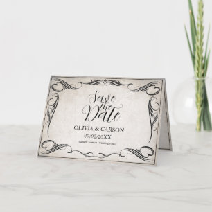 Vintage Schwarz-Art-Deco-Hochzeit speichern Sie da Karte