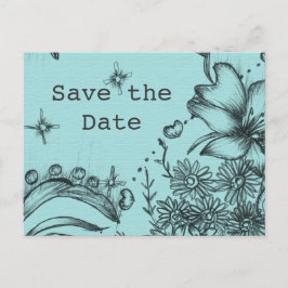 Vintage Schwarz-Blau-Blumen Save the Date Ankündigungspostkarte