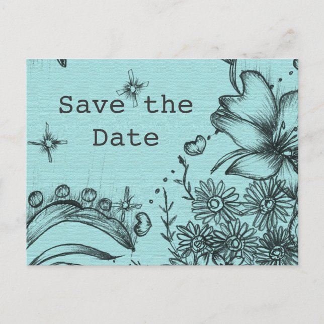 Vintage Schwarz-Blau-Blumen Save the Date Ankündigungspostkarte (Vorderseite)