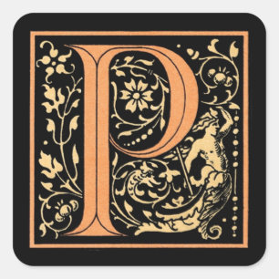 Vintage Schwarz & Gold Buchstabe ‘P‘ - Aufkleber