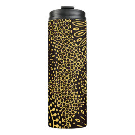 Vintage Schwarz-Gold-Ethno-Blumenmuster Thermosbecher