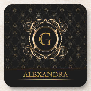 Vintage Schwarz-Gold-Rahmen-Design 4-Monogramm Untersetzer