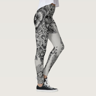 Vintage Schwarz/Graue Blume Hochzeiten Leggings