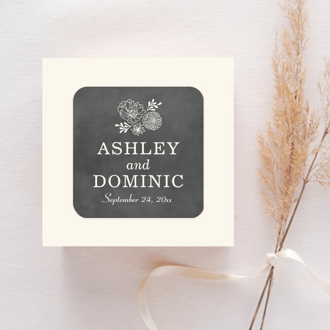 Vintage Schwarz-Halbpension-Monogramm Quadratischer Aufkleber (Von Creator hochgeladen)