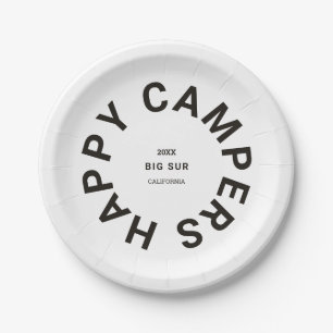 Vintage Schwarz Happy Campers Camping-Trip individ Pappteller