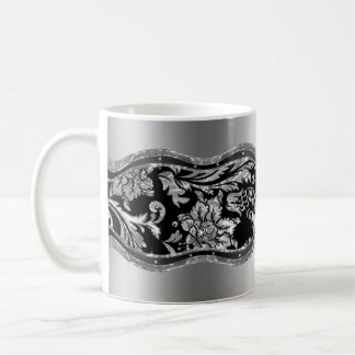 Vintage, schwarz-metallische Silberblumen-Damasken Kaffeetasse