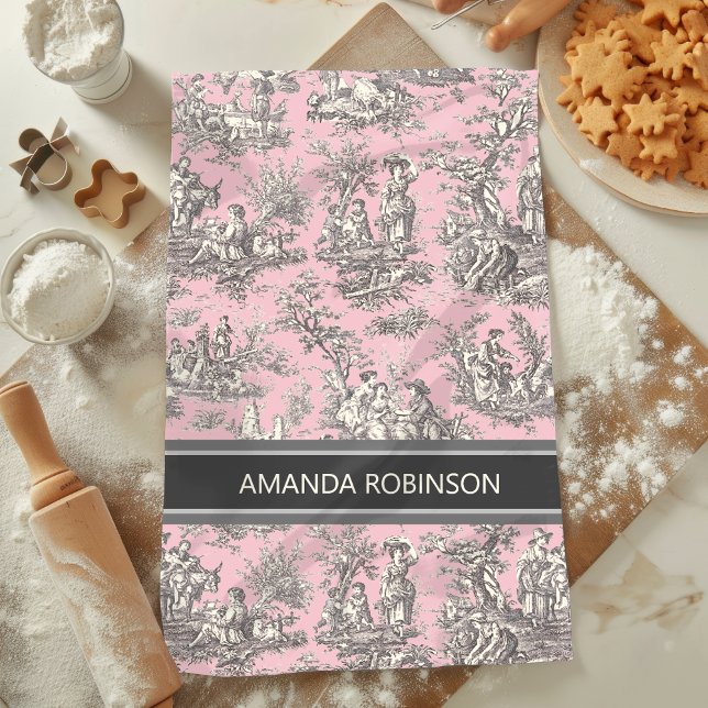 Vintage schwarz-rosa-Toile Geschirrtuch (Von Creator hochgeladen)