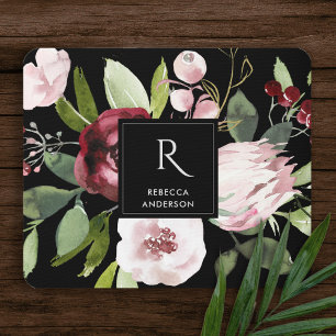 VINTAGE SCHWARZ ROSIG PINK BURGUND PROTEE BLUME MOUSEPAD