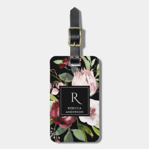 VINTAGE SCHWARZ ROSIG PINK BURGUNDER PROTEA BLUME GEPÄCKANHÄNGER