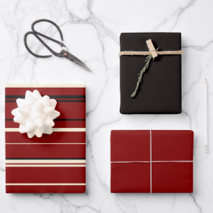 Vintage schwarz-rot gestreift geschenkpapier set