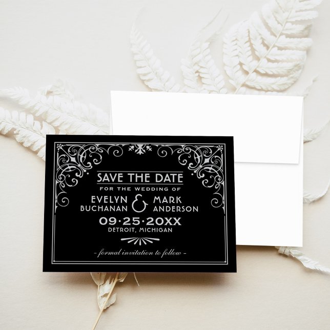 Vintage Schwarz-Silber Art Deco Hochzeit Save The Date (Von Creator hochgeladen)
