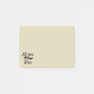 Vintage Schwarz und Beige Liebeszitat-Typografie Post-it Klebezettel