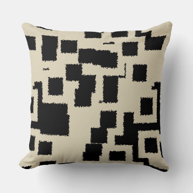 Vintage Schwarz- und Taupsplatz Kissen (Vorderseite)