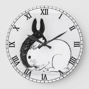 Vintage Schwarz und Weiß Kaninchen Hase Große Wanduhr