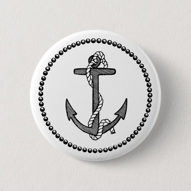 Vintage Schwarz-Weiß-Anker und Seil Button (Vorderseite)