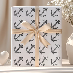 Vintage Schwarz-Weiß-Anker und Seil Geschenkpapier