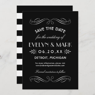 Vintage Schwarz-Weiß-Art-Déco-Hochzeit Save The Date