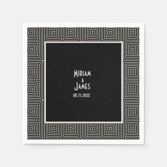 Vintage Schwarz-Weiß-Art Deco Inspiriert Hochzeit Serviette (Vorderseite)