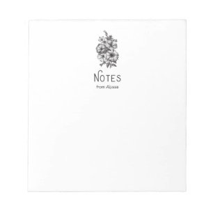 Vintage Schwarz-Weiß-Blumenillustration Notizblock
