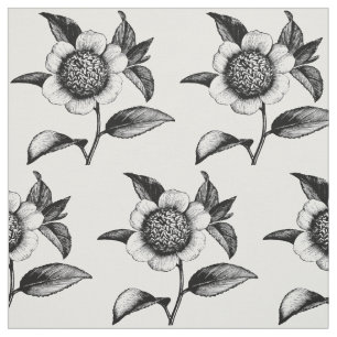 Vintage Schwarz-Weiß-Blumenillustration Stoff