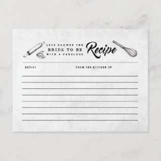 Vintage Schwarz-Weiß-Brautparty-Rezept-Karte Postkarte