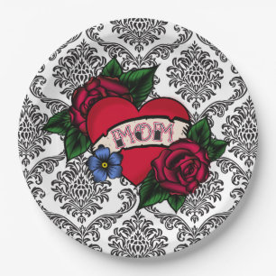 Vintage Schwarz-Weiß-Damask Mutter Papier Teller