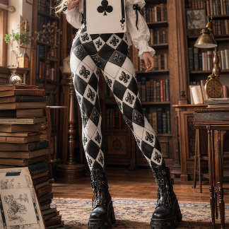 Vintage Schwarz Weiß Diamant Fleur De Lis Harlekin Leggings