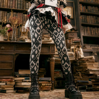 Vintage Schwarz-Weiß-Diamant-Spielkartenfarben Leggings