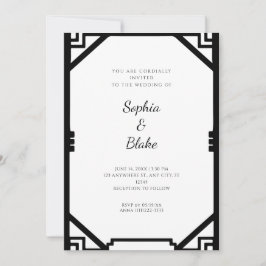 Vintage Schwarz-Weiß-Einfache Art Déco Hochzeit Einladung