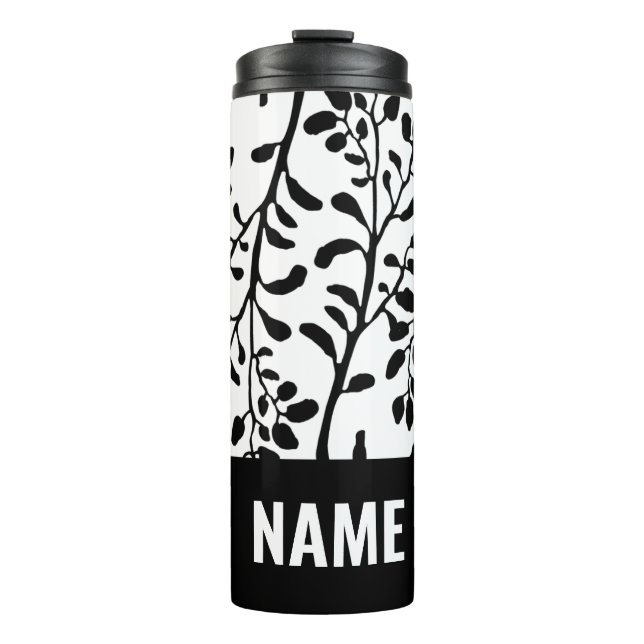 Vintage Schwarz-Weiß-Embrase-Thermaltumbler Thermosbecher (Vorderseite)