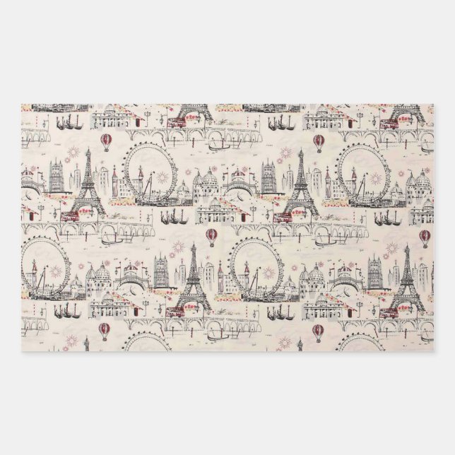 Vintage Schwarz/Weiß-Europa-Bilder Rechteckiger Aufkleber (Vorderseite)