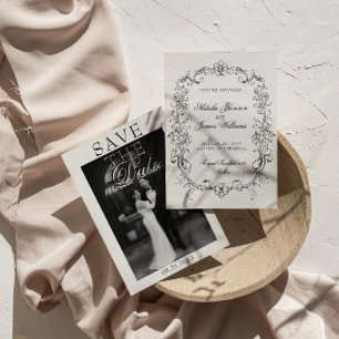 Vintage Schwarz-Weiß-Foto Alte Geld Hochzeit Save The Date