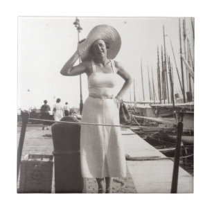 Vintage Schwarz-Weiß-Foto Cannes, Frankreich 1930e Fliese