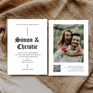 Vintage Schwarz-Weiß-Foto QR-Code Hochzeit Einladung