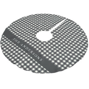 Vintage Schwarz-Weiß Gingham Karo personalisiert Polyester Weihnachtsbaumdecke