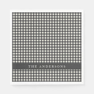 Vintage Schwarz-Weiß Gingham Karo personalisiert Serviette