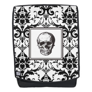 Vintage Schwarz-Weiß-Gotik-Damaskus-Muster-Totenko Rucksack